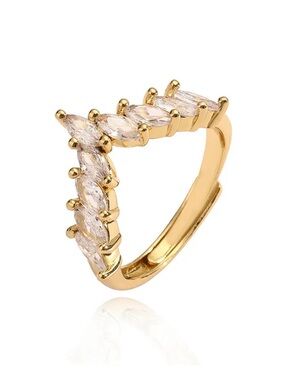 Gold Marquise Zircon Wrap Ring | Gold Plated Copper Adjustable Ring